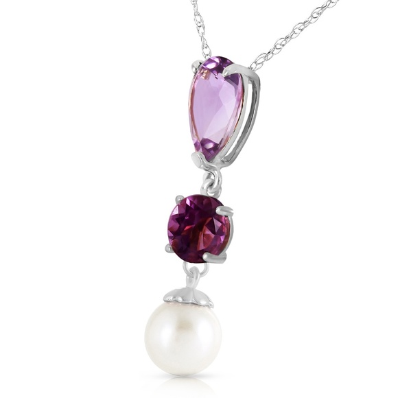 14K. SOLID GOLD NECKLACE WITH AMETHYST & PEARL